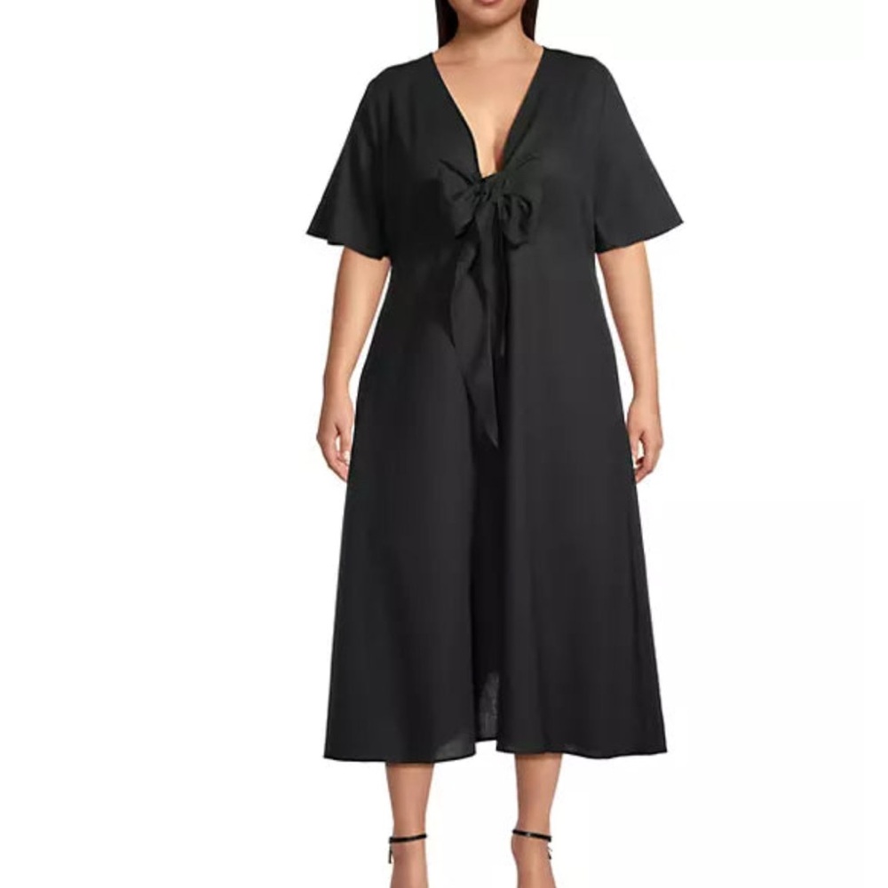 Elegant Black Midi Dress with Bow Detail